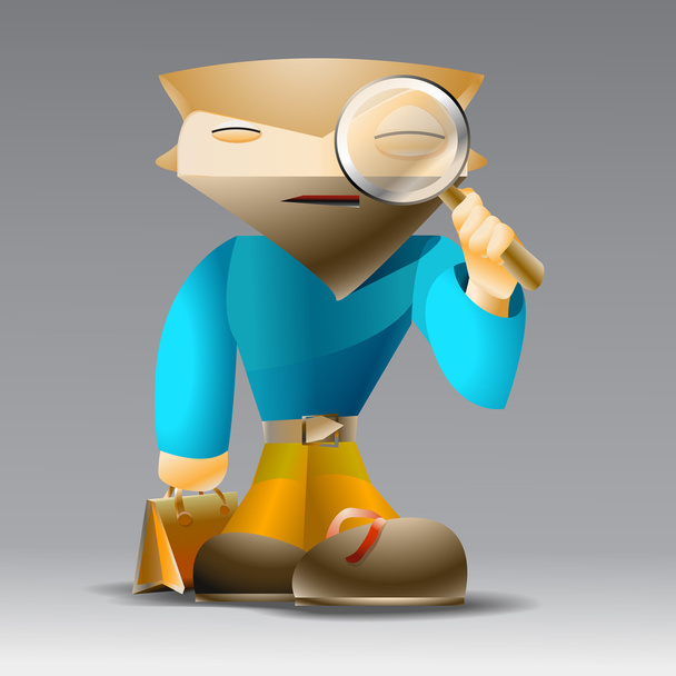 Cartoon man with magnifying glass. - Vector, Image