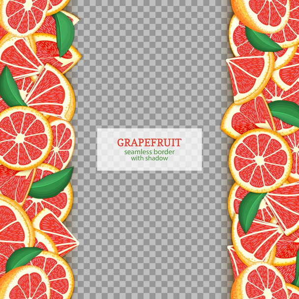 Ripe grapefruit fruit vertical seamless borders. Vector illustration card Wide and narrow endless strip with red pomelo for design of food packaging juice breakfast, cosmetics, tea, detox diet. - Vector, Image