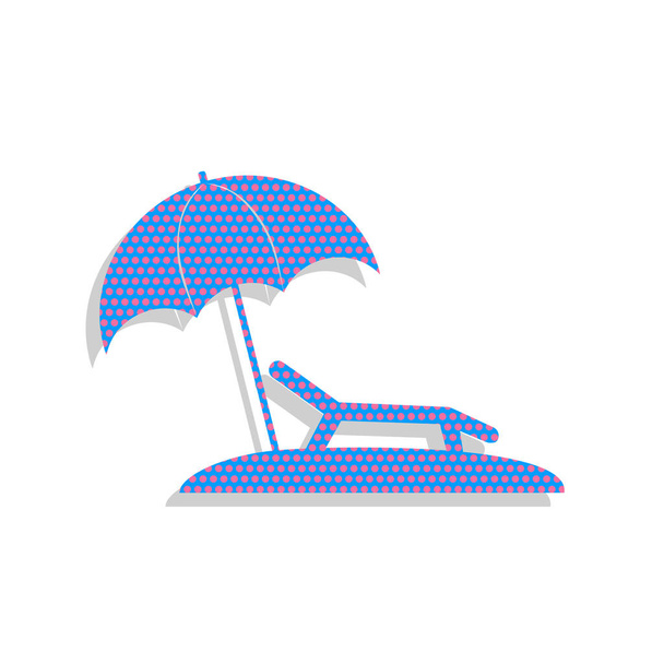Тропічний курортний пляж. Знак сонячного стільця. Вектор. Неонова блакитна піктограма
 - Вектор, зображення