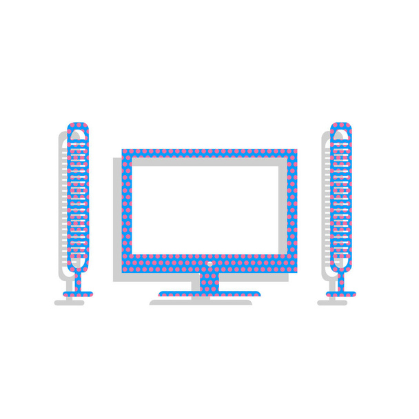 Home theater sign. Vector. Neon blue icon with cyclamen polka do - Vector, Image