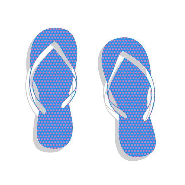 Flip flop sign. Vector. Neon blue icon with cyclamen polka dots  - Vector, Image