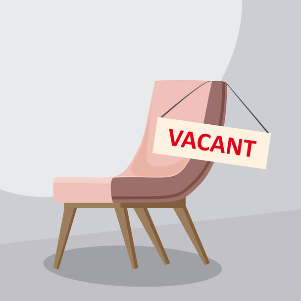 Composición con silla de oficina y un cartel vacante. Concepto de contratación y contratación de empresas. Ilustración vectorial. - Vector, Imagen