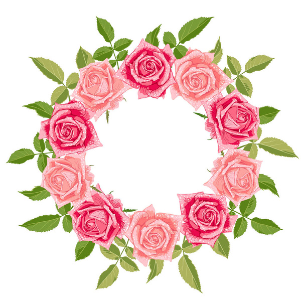 Hand drawn cute floral wreath with roses. - Вектор,изображение