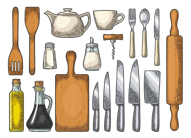 Set Utensilios de cocina. Grabado vectorial vintage
 - Vector, Imagen