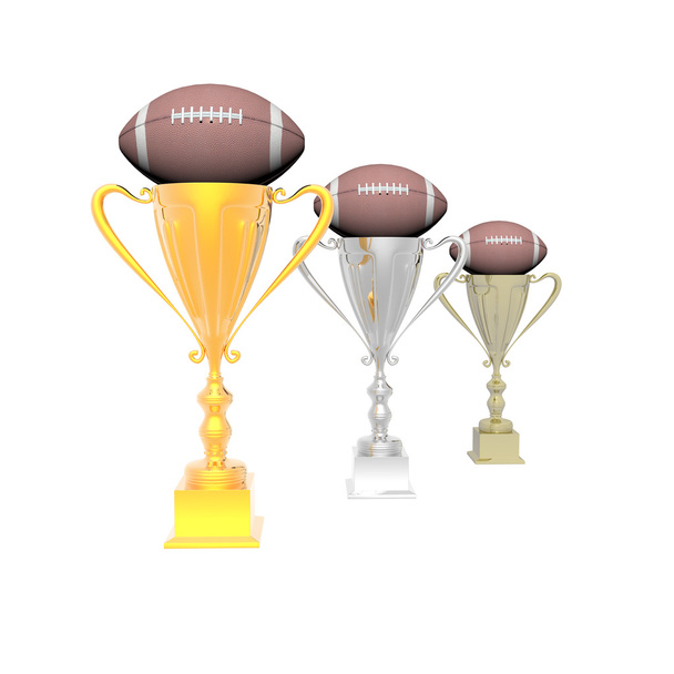Coupe trophée avec football isolé sur un blanc
 - Photo, image
