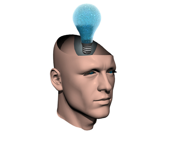 3D men cracked head with lamp - Photo, Image