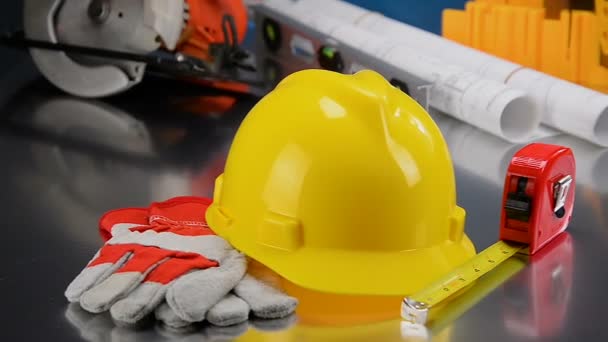 Construction Gear on Tabletop with Hardhat  - Footage, Video