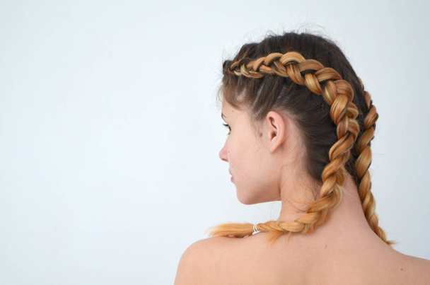 Teenage girl with modern hair braids kanekalon natural colors - Fotó, kép