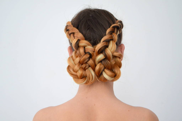 Teenage girl with modern hair braids kanekalon natural colors - Photo, Image