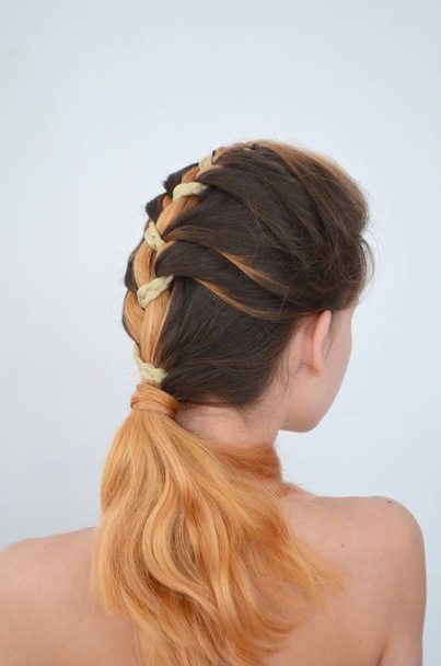 Teenage girl with modern hair braids kanekalon natural colors - Fotoğraf, Görsel