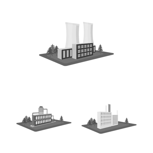 Factory and plant monochrome icons in set collection for design. Production and enterprise vector isometric symbol stock web illustration. - ベクター画像