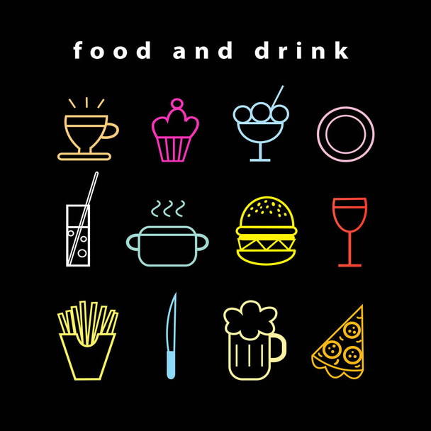 Set of vector food and drink icons - Vector, Image
