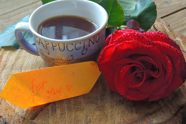 Coffee and rose for you - Photo, Image