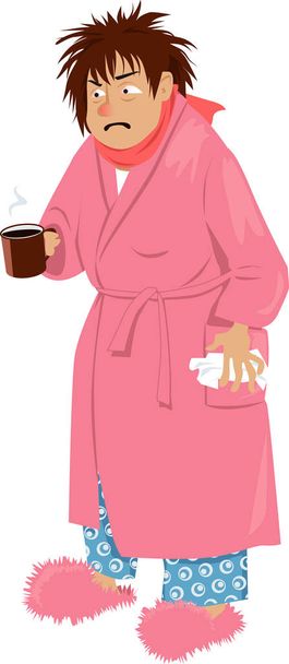 Cartoon-persoon die lijdt aan de gewone verkoudheid of griep, EPS-8 vectorillustratie - Vector, afbeelding