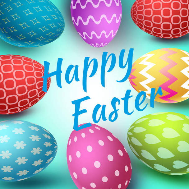 Happy easter greeting card, colorful easter eggs with geometric pattern. Vector illustration - Vector, Image