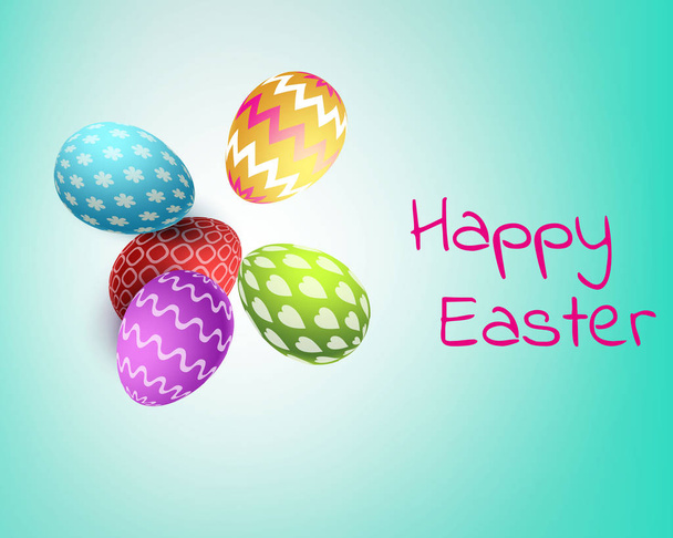 Happy easter greeting card, colorful easter eggs with geometric pattern. Vector illustration - Вектор,изображение