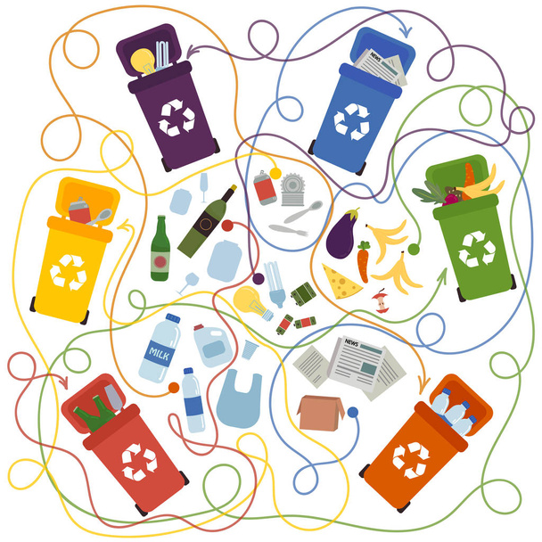 Reciclagem de labirinto para crianças com uma solução - Vetor, Imagem