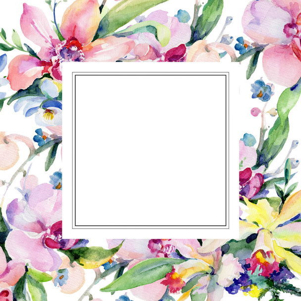 Bouquet flower frame in a watercolor style. - 写真・画像