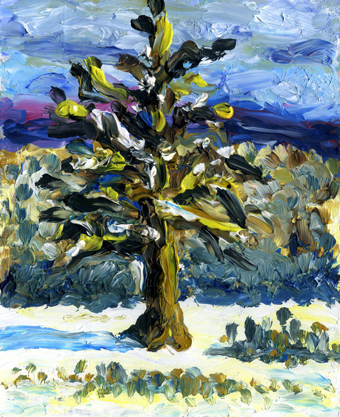 Árbol abstracto en invierno.Pintura al óleo
. - Foto, imagen
