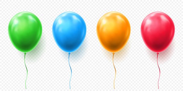 Ilustración realista del vector globo rojo, naranja, verde y azul sobre fondo transparente. Globos para cumpleaños, ocasiones festivas, fiestas, bodas. Festival decoraciones románticas
 - Vector, imagen