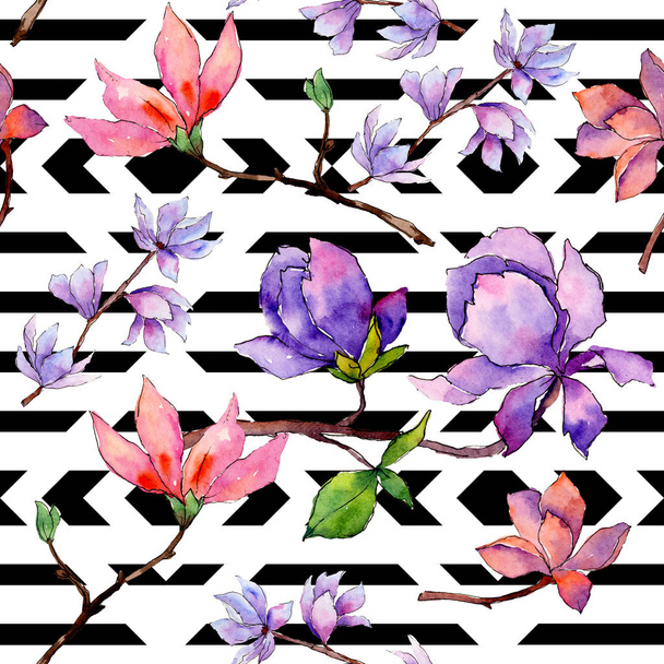 Wildflower magnolia flower pattern in a watercolor style. - Фото, изображение