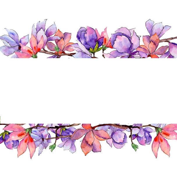 Wildflower magnolia flower frame in a watercolor style. - Fotografie, Obrázek