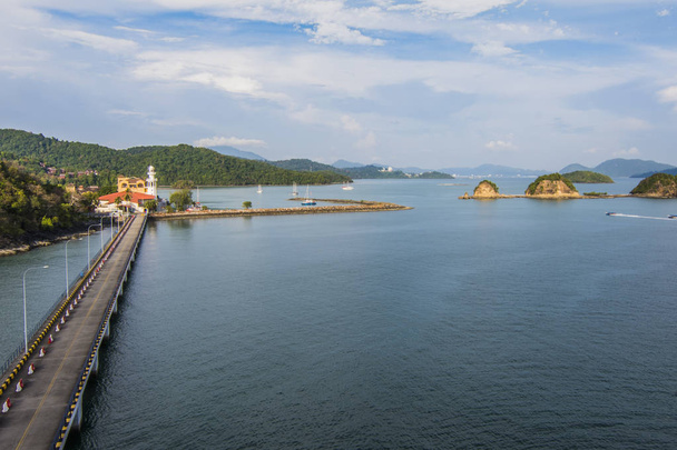 the harbor pier of langkawi and its islets on the horizon malaysia - Photo, Image