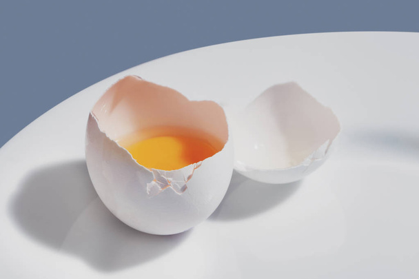 close-up of chicken egg on a white plate. - Fotoğraf, Görsel