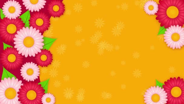 Abstract yellow background with white and pink flowers - Footage, Video