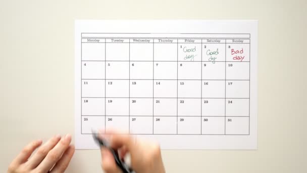 Підпишіть день у календарі ручкою, намалюйте поганий день
 - Кадри, відео