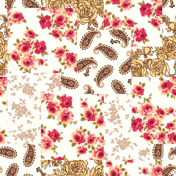 Lappendeken van een bloem en de paisley, ik maakte patchwork met bloemen ontwerpen en paisleyi naadloos, werkte ik in vectoren, - Vector, afbeelding