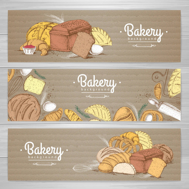 Set of retro bakery banners on cardboard. Bakery products illustration - Vektor, obrázek
