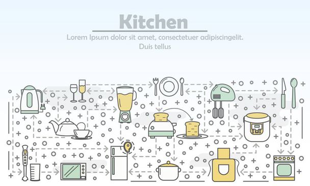 Keittiön mainonta vektori tasainen viiva taiteen kuvitus
 - Vektori, kuva