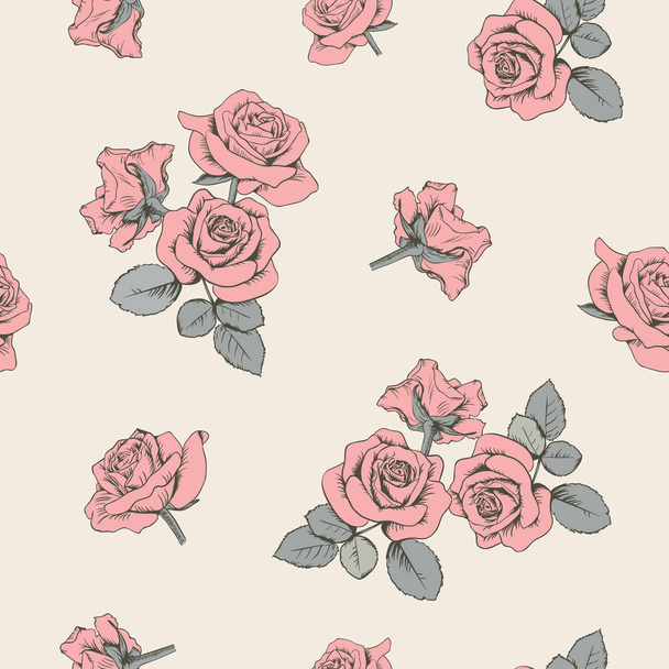 Pink roses. Floral seamless pattern. Vector illustartion. - Vector, imagen