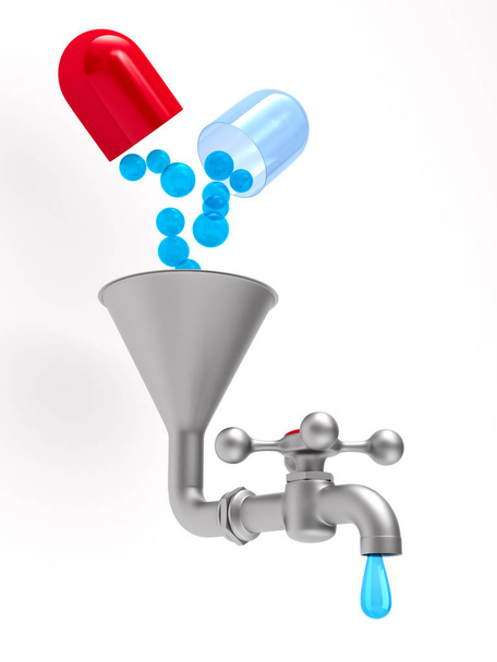 faucet and medicament on white background. Isolated 3D illustrat - Photo, image