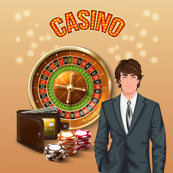 Mann im Casino realistische Zusammensetzung - Vektor, Bild