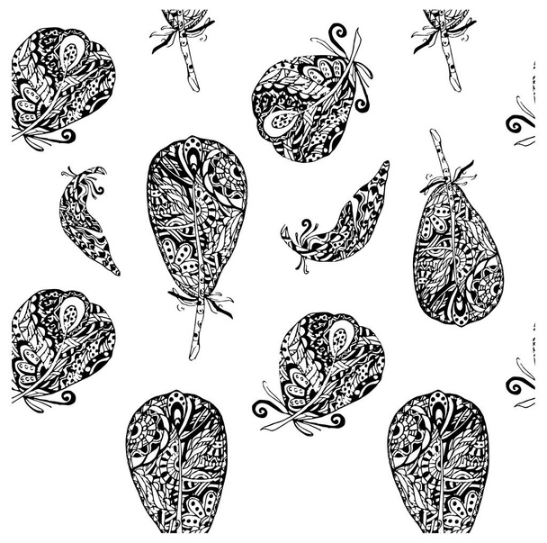 Безшовний малюнок рук Векторний монохромний пір'яний ескіз, елементи дизайну каракулів Векторна ілюстрація для друку, для Інтернету
 - Вектор, зображення