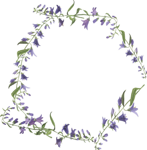 vector illustration of beautiful wild purple bell-flowers seamless pattern on white background - Vektor, kép