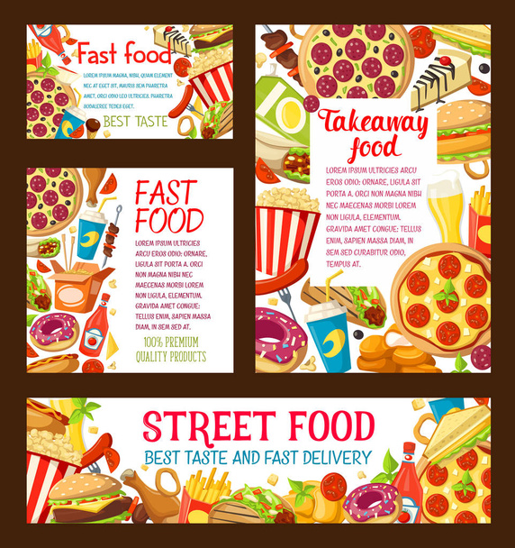 Διάνυσμα strert τροφίμων fastfood takeaway αφίσες - Διάνυσμα, εικόνα