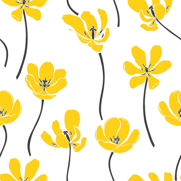 Floral seamless pattern with yellow tulips, vector illustration. - Vektör, Görsel