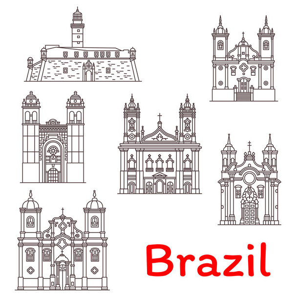 Brazílie památky vektorové ikony linie architektury - Vektor, obrázek