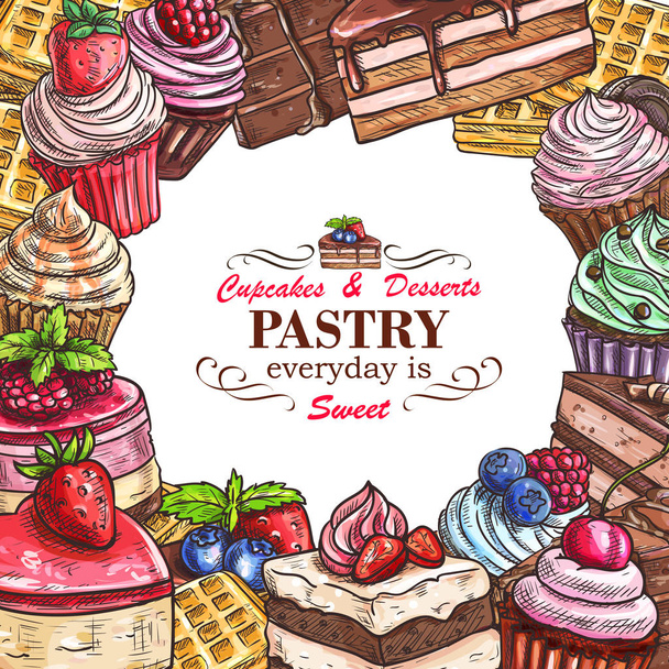 Desserts vectoriels pâtisserie croquis affiche
 - Vecteur, image