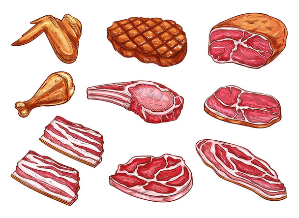 Vector bosquejo carne carnicero productos iconos
 - Vector, imagen