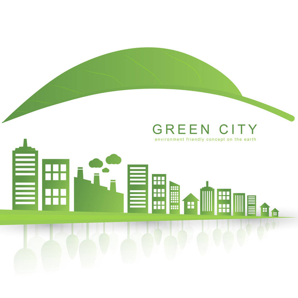 Isolados edifícios da cidade em folha verde design
 - Vetor, Imagem