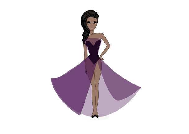 African American girl in purple dress - Вектор, зображення