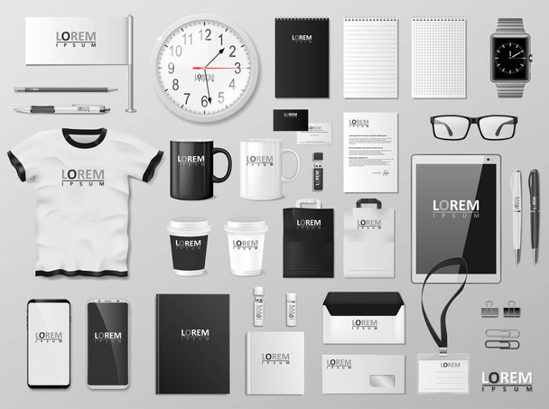 Corporate Branding identity template design. Modern Stationery mockup black and white color. Business style stationery and documentation. Vector illustration - Vector, Image
