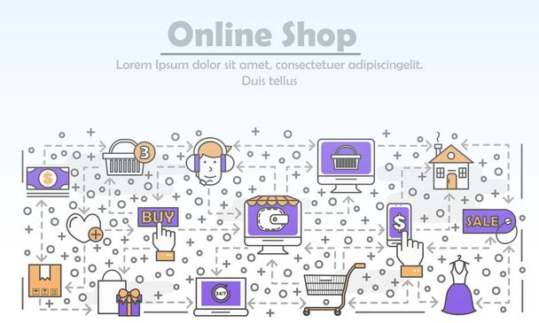 E-commerce business advertising vector flat line art illustration - Vector, Image