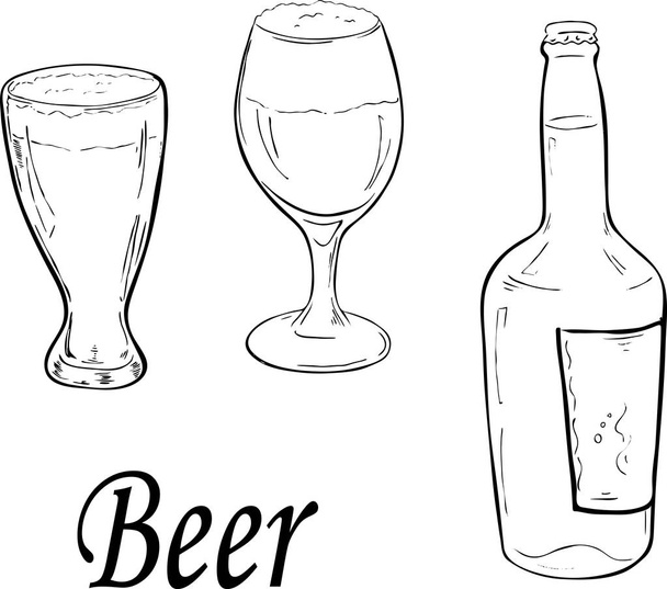 Vector Εικονογράφηση Σχεδιασμός φρέσκια μπύρα γυαλιά και μπουκάλι σε φόντο  - Διάνυσμα, εικόνα