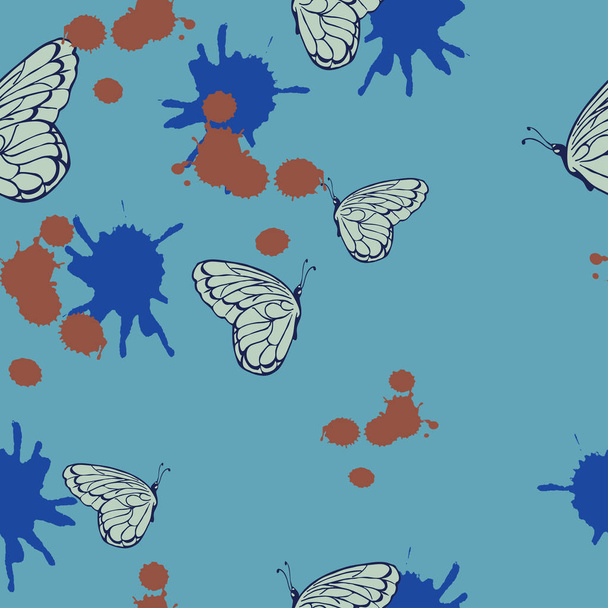 Бесшовный рисунок с бабочками и фоном. Векторная иллюстрация
. - Вектор,изображение