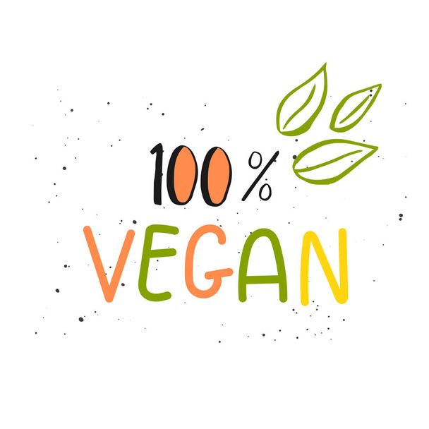 Vector eco, bio green logo or sign. Vegan healthy food badge, tag for cafe, restaurants, products packaging. Hand drawn leaves, branches, plant elements with lettering. Organic design template - Διάνυσμα, εικόνα